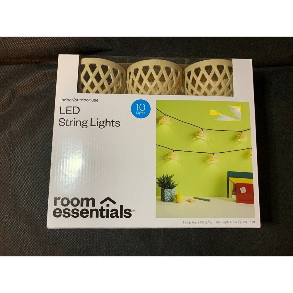 Room Essentials LED String Lights 10 Tan Basket Weave Plastic Include Fuse NIB